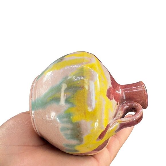 Mid Century Italian Art Pottery Vase Jug W Handle RedWare Multicolor Glaze VTG - Picture 4 of 15